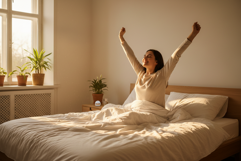 Person waking up refreshed